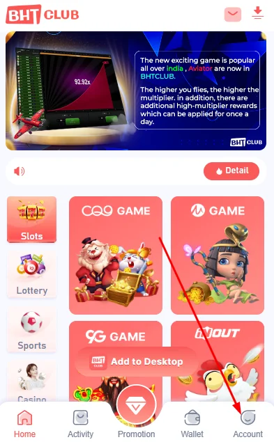 Click on account tab